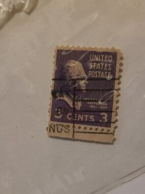 United States Postal Service 3 Cent Thomas Jefferson Postage Stamp Purple &